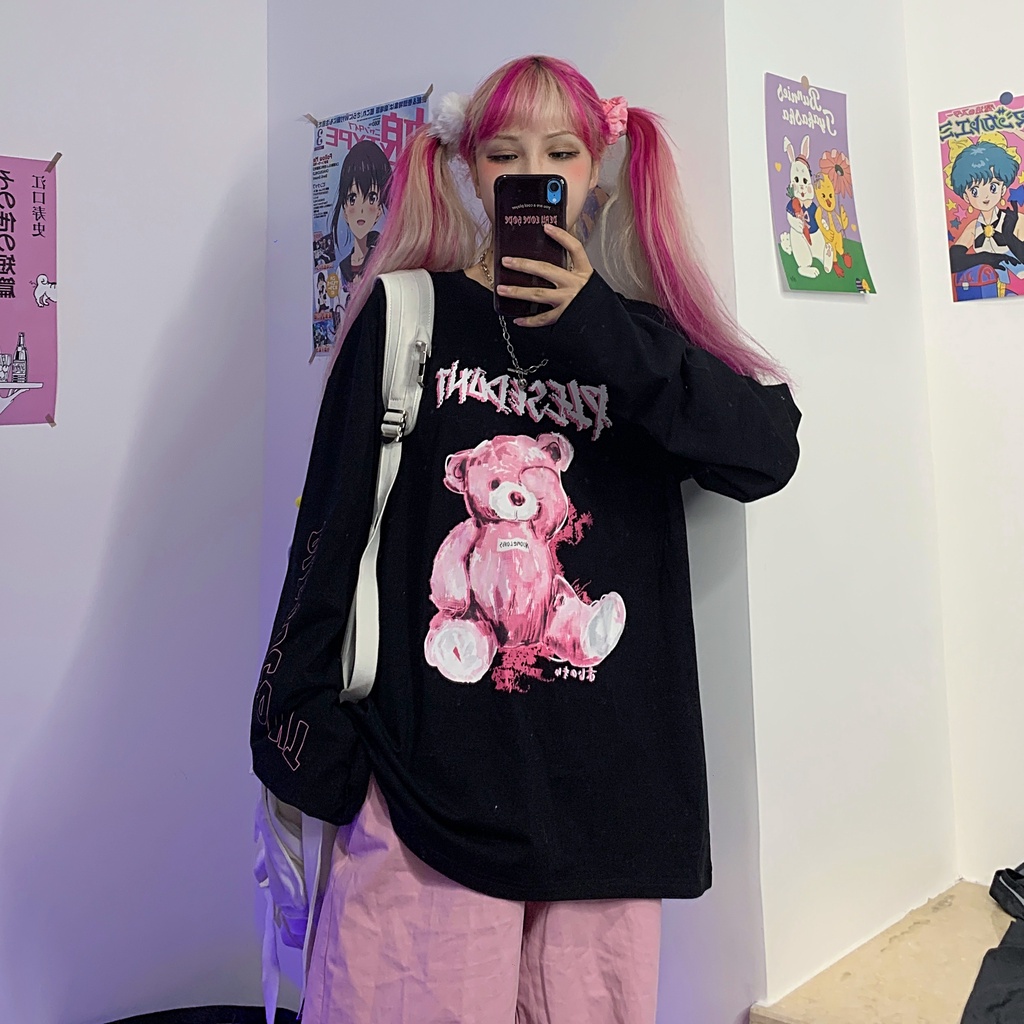 [SẴN]- Áo thun tay dài in hình gấu Unisex phong cách Ulzzang (ZT09)