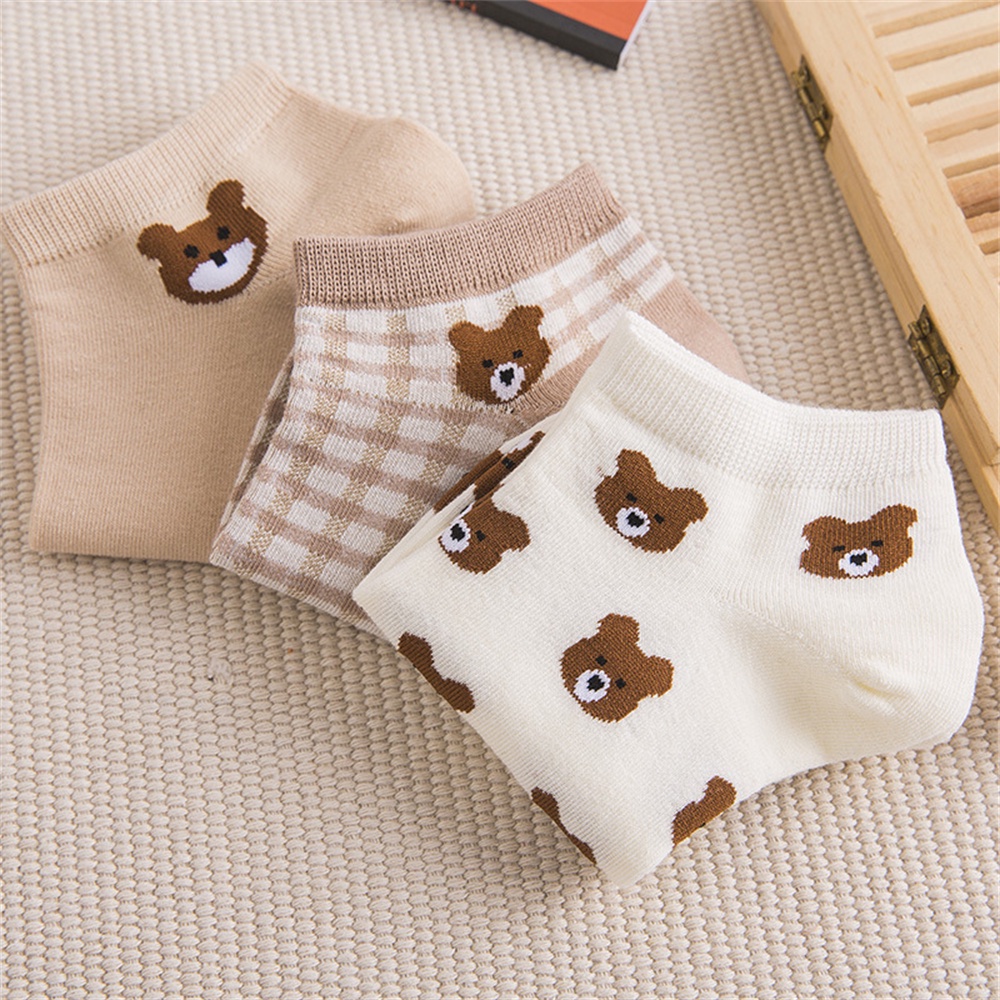 Tất cotton cổ thấp phối gấu nâu hoạt hình thời trang xuân hè cho học sinh