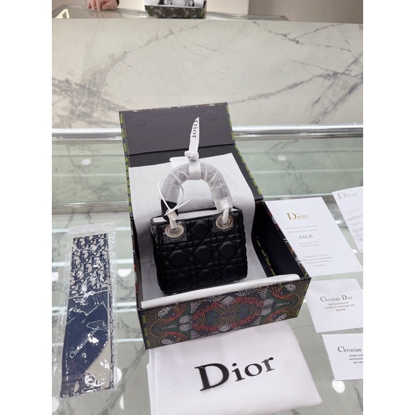 Túi xách Diỏr lady micro sz 12cm tag bạc chất da thật