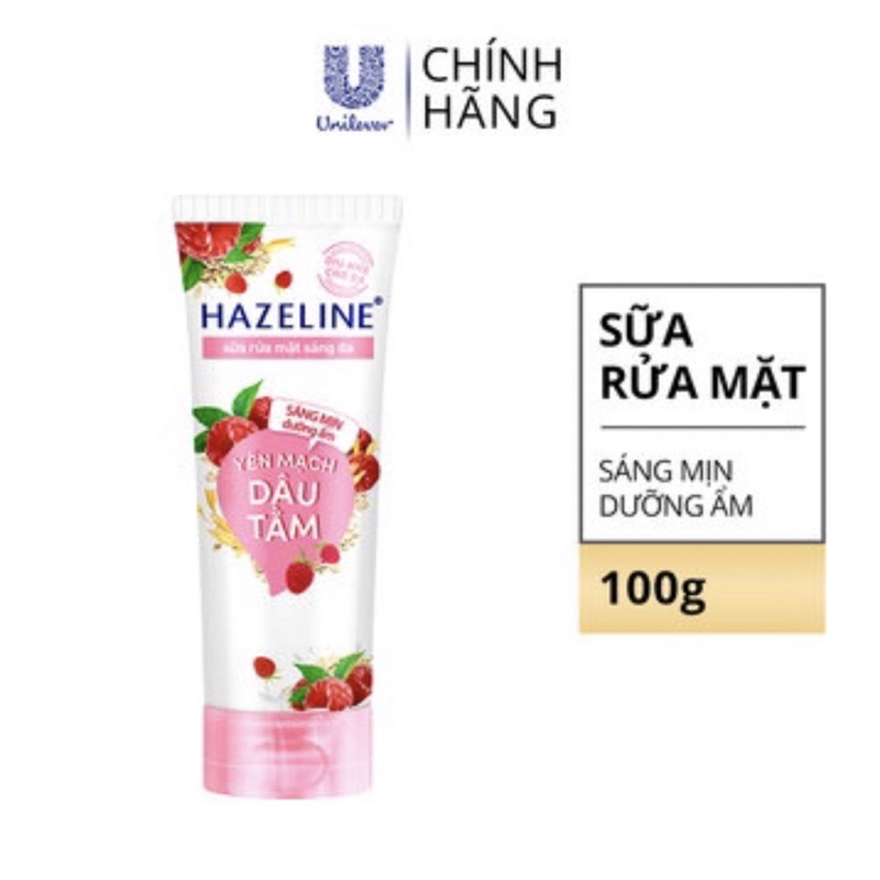 Sữa rửa mặt sáng da sáng mịn dưỡng ẩm HAZELINE YẾN MẠCH DÂU TẰM 100g