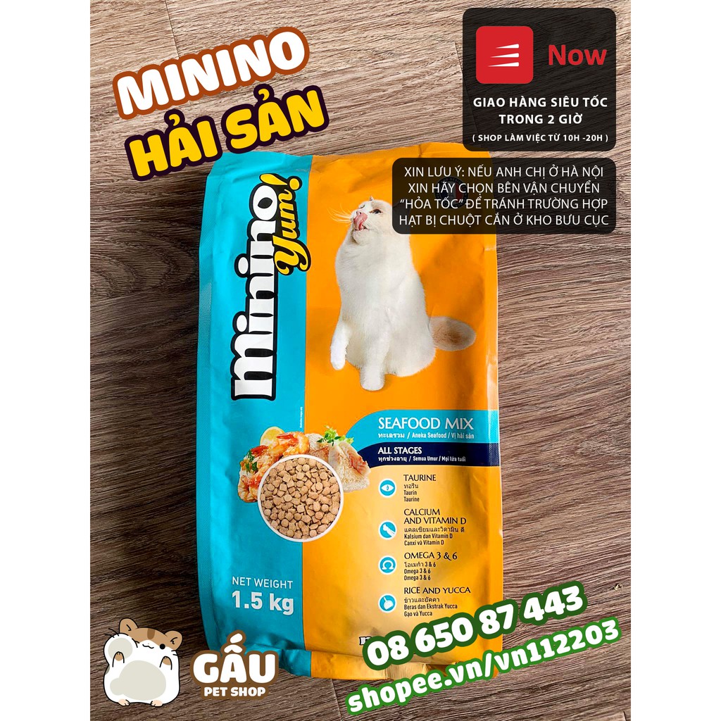 Thức ăn cho Mèo MININO YUM! vị Hải sản 1,5kg