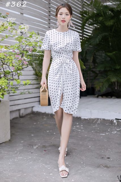 Đầm bi buộc nơ sau thanh lịch (có ảnh thật)