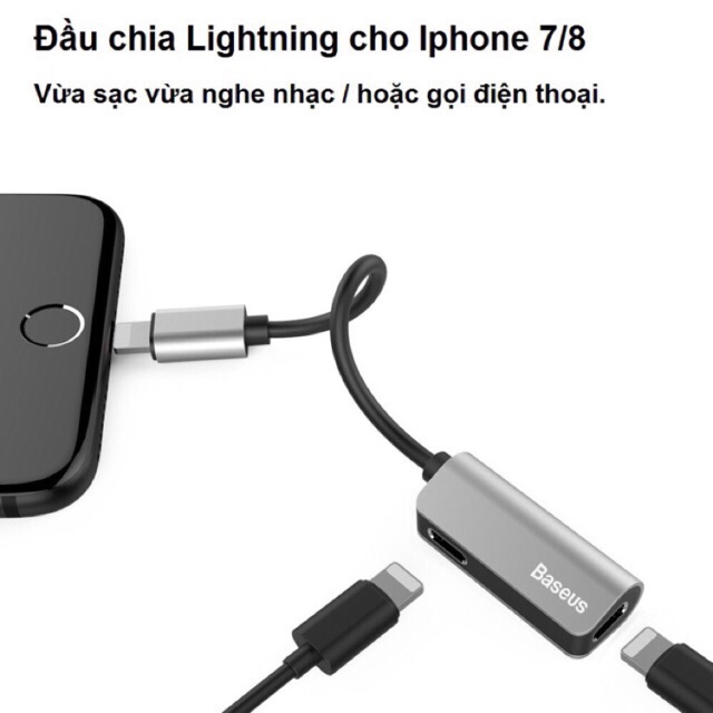 Jack chuyển đổi 2 cổng lightning vừa nghe vừa sạc hỗ trợ míc