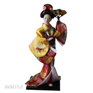12inch Vintage Japanese Kimono Geisha Doll Figure Yellow Clothes Home Decor
