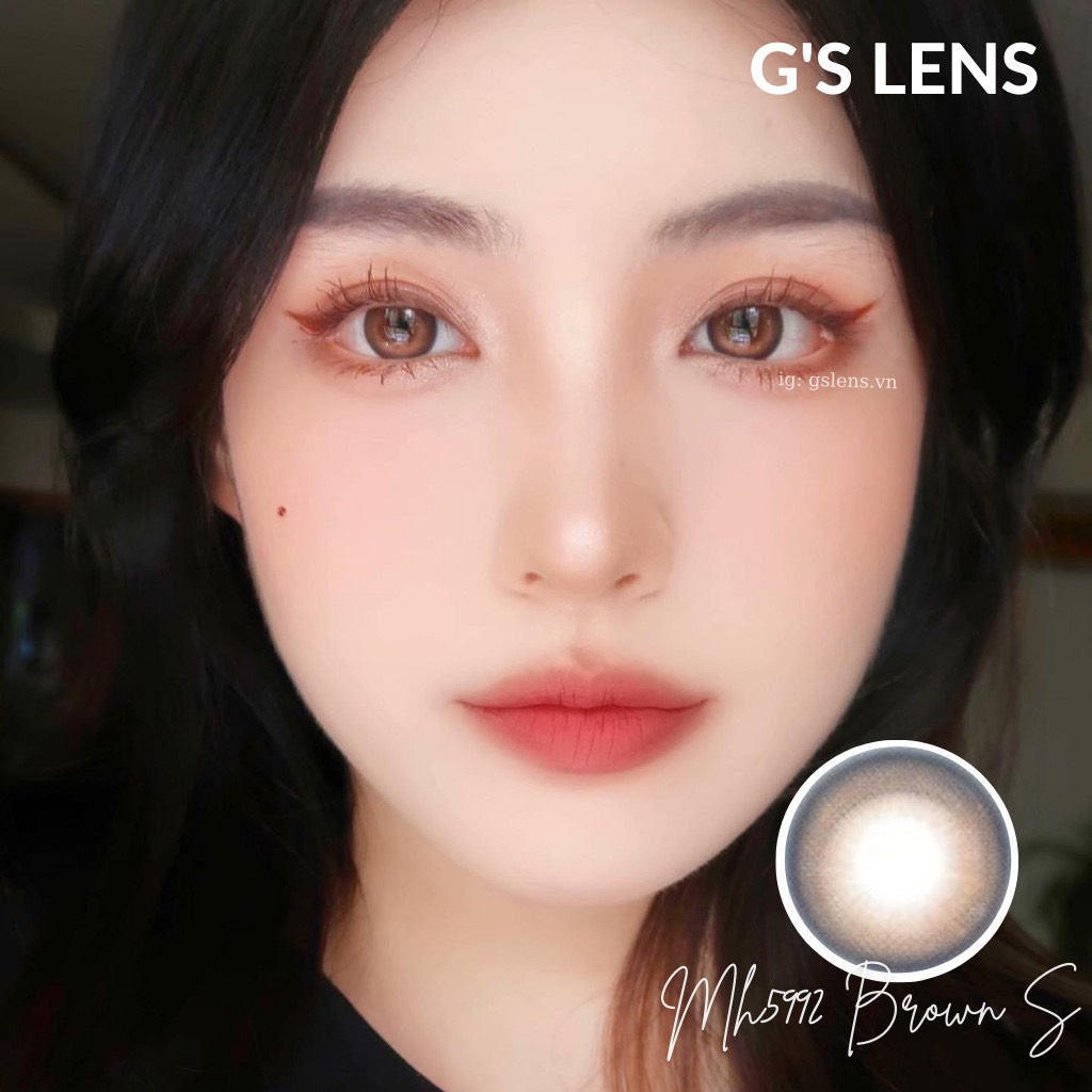 Lens Mắt Kính Áp Tròng Nâu Xanh Siêu Xinh Giãn Nhẹ Size S 14.2mm Có 0 Đến 6 Độ Cận MH5992 Brown G'S LENS