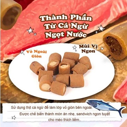 Viên snack cho mèo tiêu búi lông thịt cá Doggyman, bánh thưởng dinh dưỡng Con Mèo Xiêm