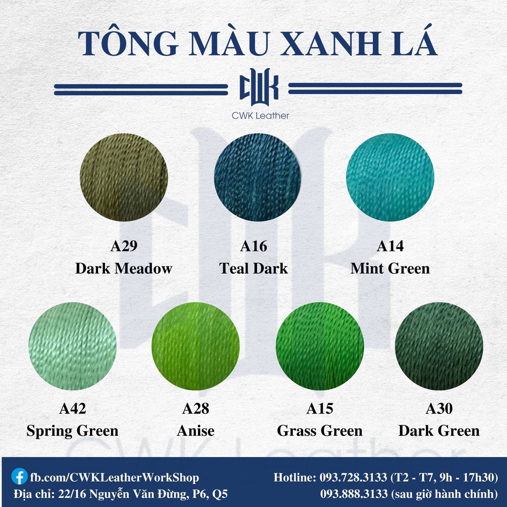 Chỉ sáp 0.45mm và 0.55mm may đồ da handmade thắt vòng tay macrame Artisan Soul (tông xanh lá và xanh dương)
