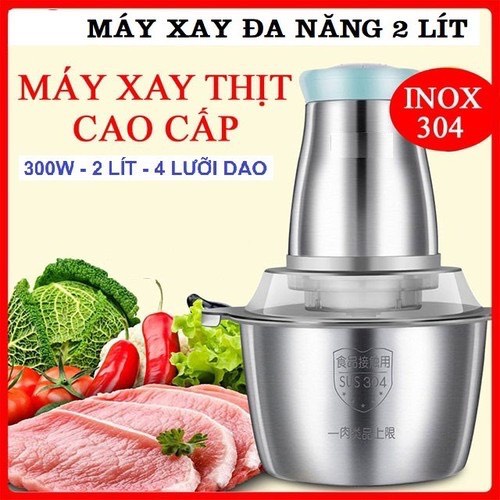 Máy Xay Thịt Đa Năng Cối 2L Inox 304,4 Lưỡi Dao Thép Không Gỉ,Say Sinh Tố Thịt, Cá, Rau Củ Hoa Quả (CHẤT LƯỢNG CAO)