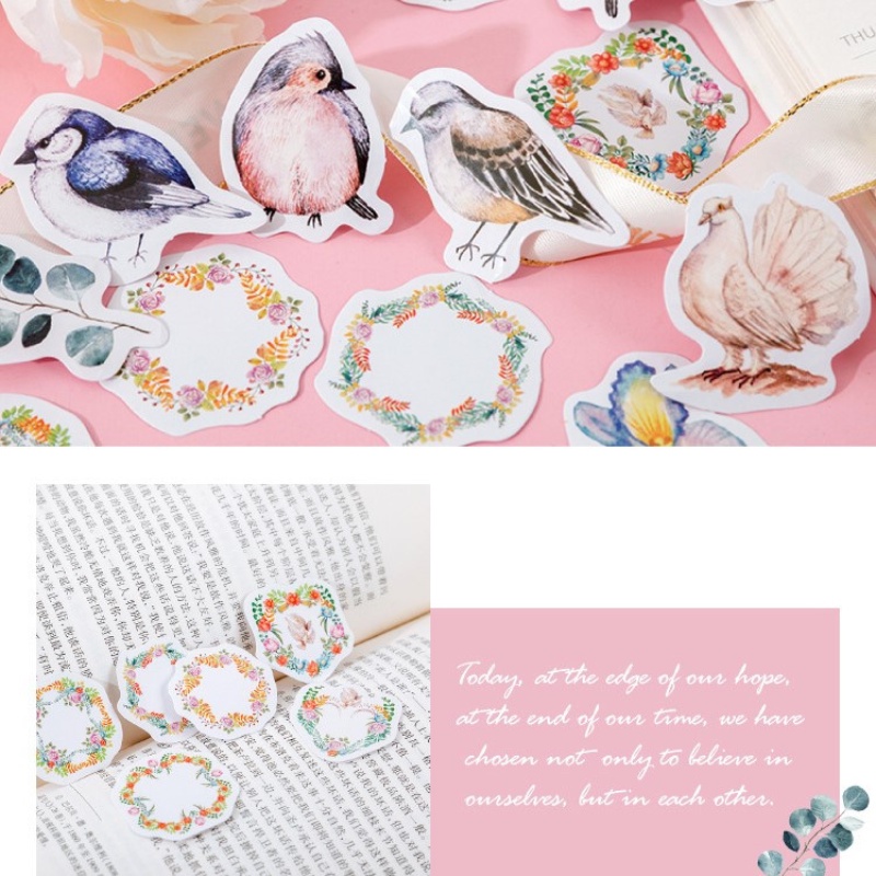 Hộp 46 Nhãn Dán Thung Lũng Hoa Và Chim Trang Trí Sổ Tay Bullet Jounal Sticker Dán Mo Card