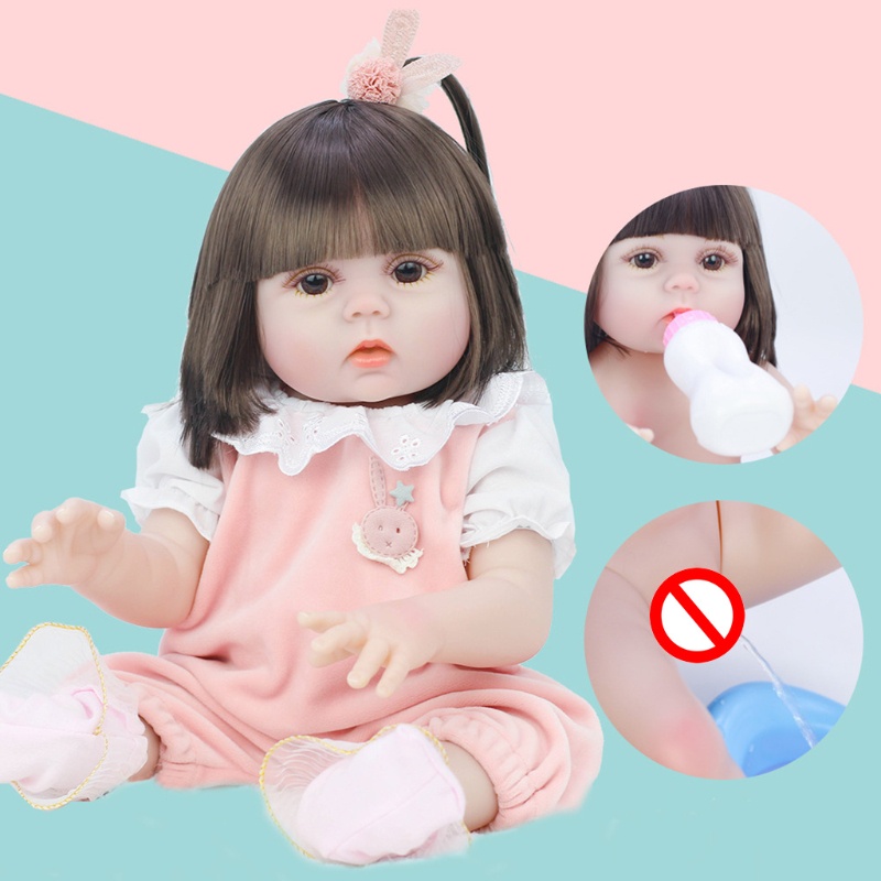 Búp bê mô phỏng em bé đang uống nước bằng silicon thiết kế sống động như thật 53cm