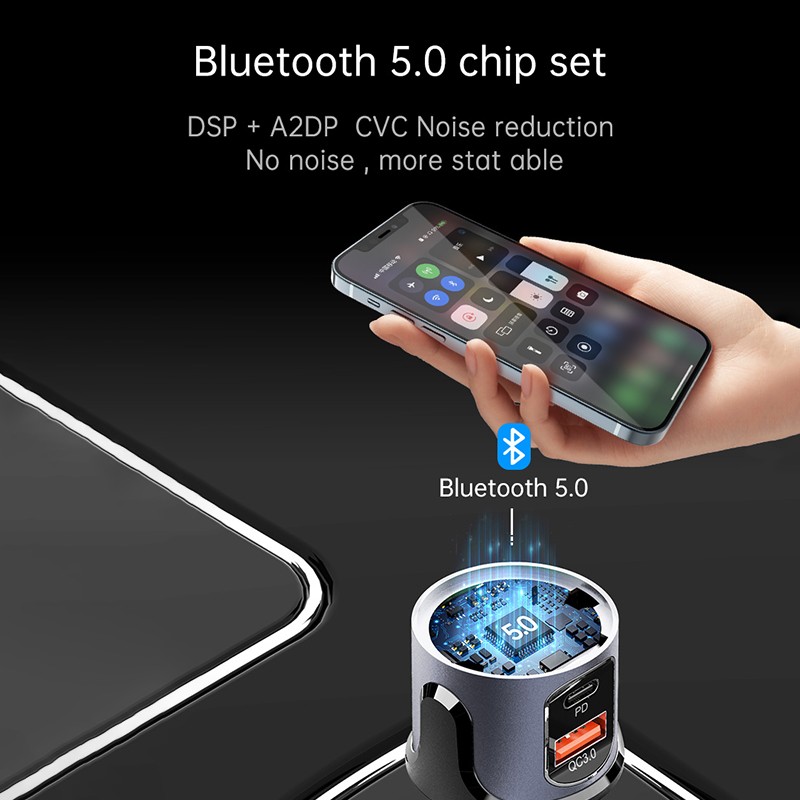 Thiết Bị Phát Sóng Fm Bluetooth 5.0 3.1a Usb Type-C Cho Xe Hơi