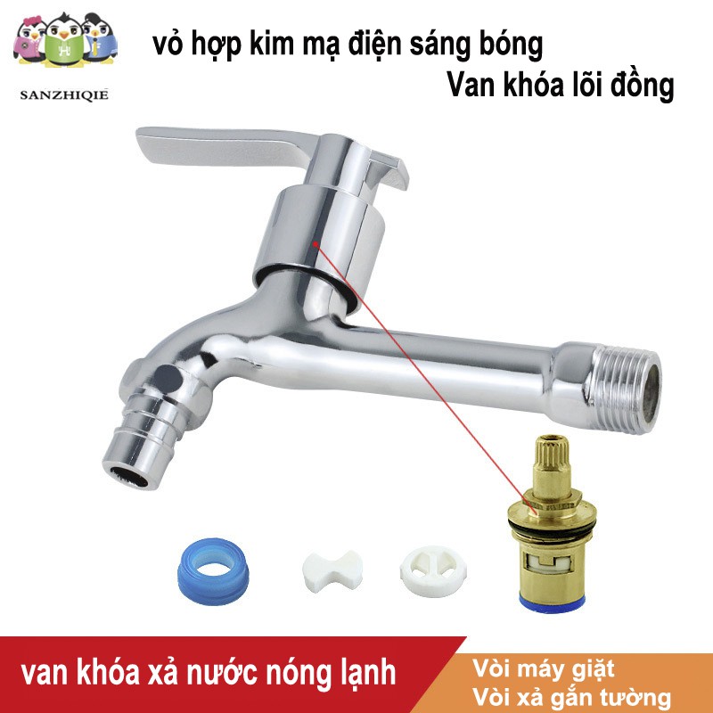 Vòi Xả Nước Thân dài 15cm, Thép mạ điện sáng bóng, Van lõi đồng siêu bền SAN15