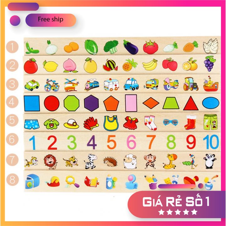 Đồ chơi phát triển trí tuệ-bộ thả hình phân loại theo nhiều chủ đề bằng gỗ cho bé