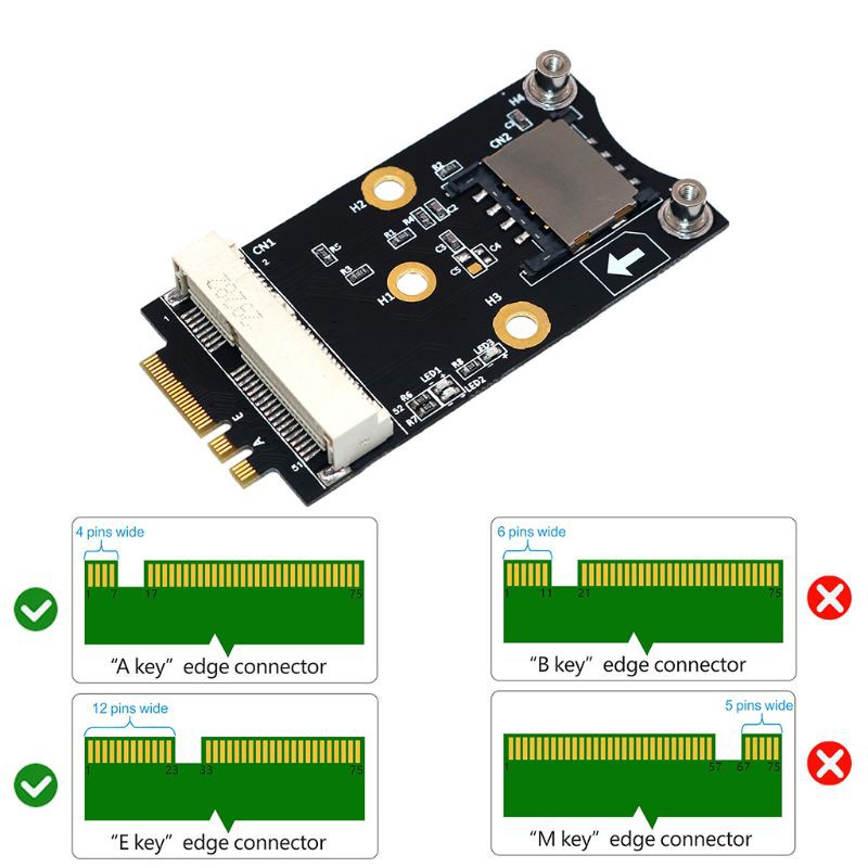 Adapter Chuyển Đổi Alli Mini Pci-E Sang M.2 (Ngff) Key A / E Với Khe Sim Cho Wifi Wwan Lte