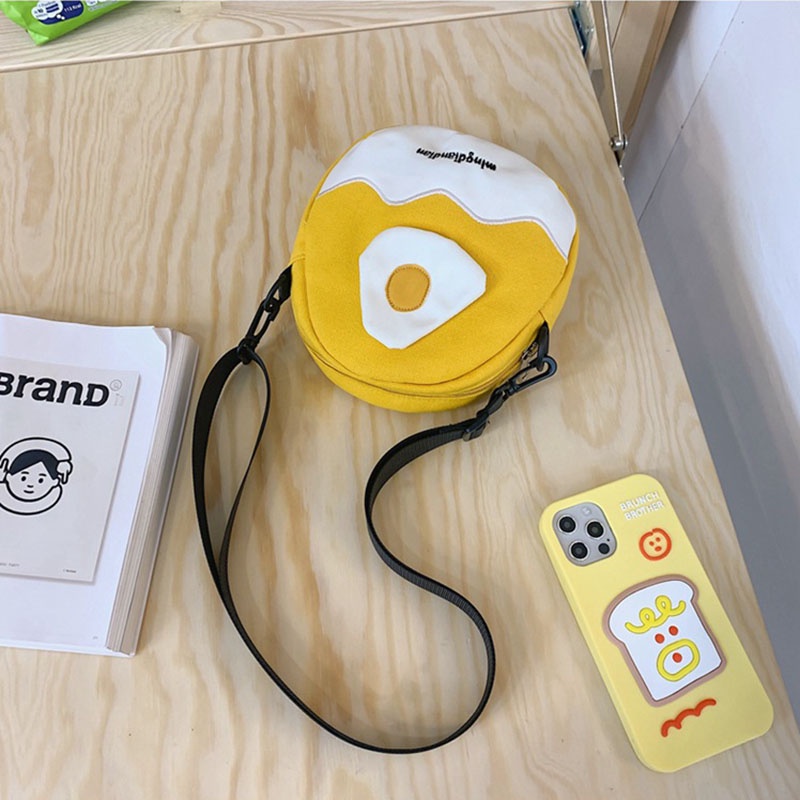 Túi đeo vai IELGY thiết kế lòng đỏ trứng/ bơ hoạt hình màu sắc tương phản phong cách Nhật Bản đáng yêu cho bé gái