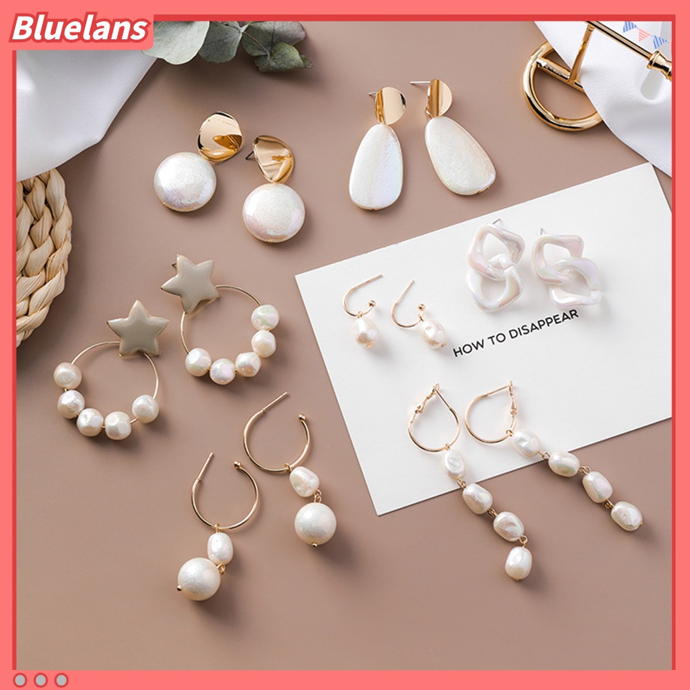 Khuyên tai hình học đính ngọc trai thời trang cho nữ