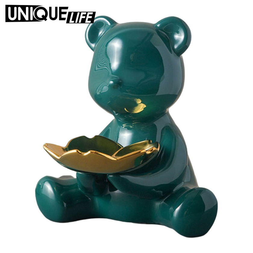 [Unique Life]Nordic Key Storage Bear Figure Statue Figurine Storage Tray for Candy Snacks Container Holder Artware living room bedroom