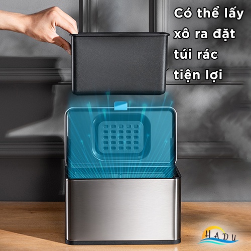 Thùng rác treo tủ bếp có nắp đậy thông minh có ruột để túi rác khử mùi than hoạt tính an toàn kháng khuẩn HADU