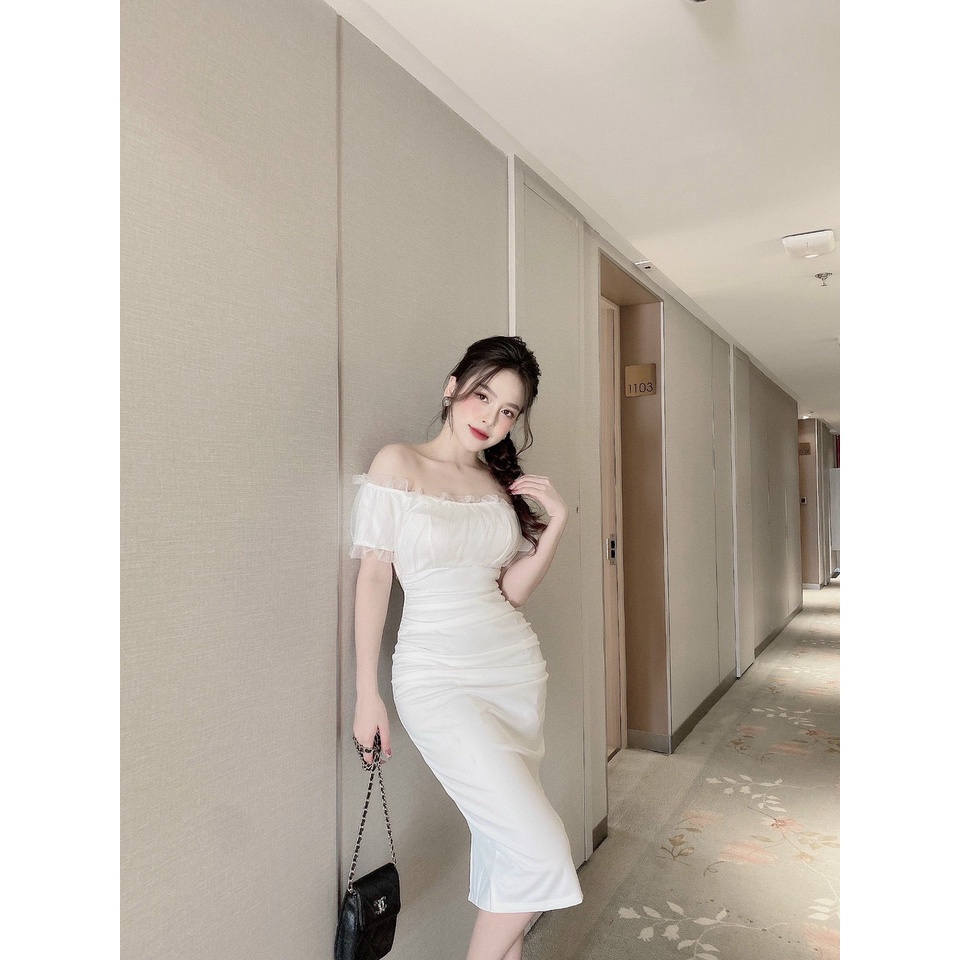 Váy đầm nữ body cao cấp sang trọng hai dây xếp nơ ngực tôn dáng dự tiệc sang chảnh tôn lên vẻ đẹp quý phái của phái đẹp | BigBuy360 - bigbuy360.vn