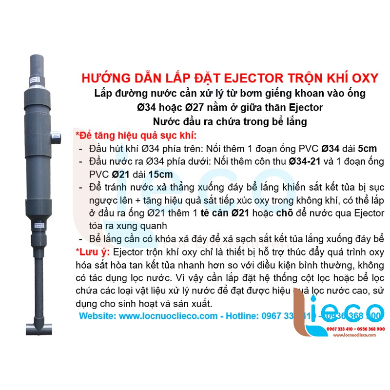 Ejector trộn khí Oxy xử lý nước nhiễm sắt
