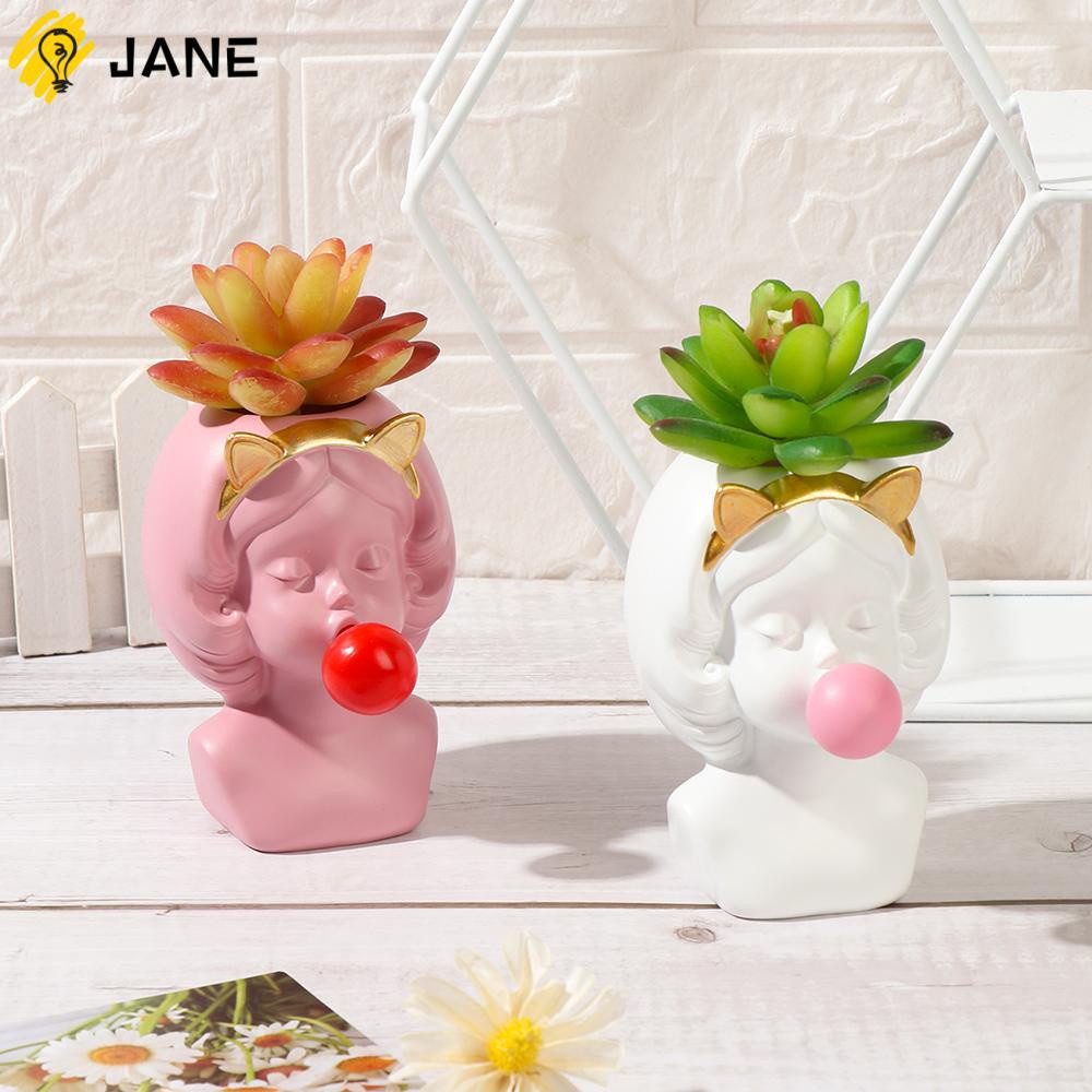 JANE Art Statue Flower Bottle Dry Vase Vase Statue Resin Vases Modern Home Decoration Pen Container Girl Statue Living Room Fleshy Plant Flowerpot