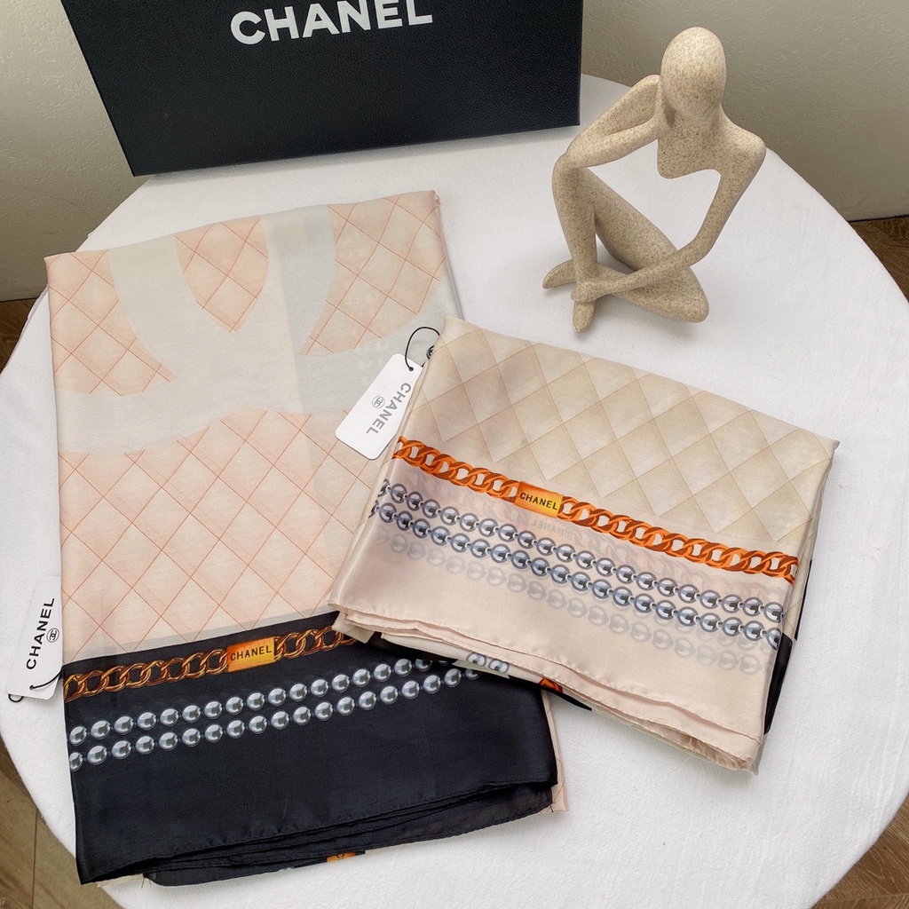 Khăn Quàng Cổ Chống Nắng Bằng Lụa In Chữ CC Thời Trang Mới 2022 Cho Nữ