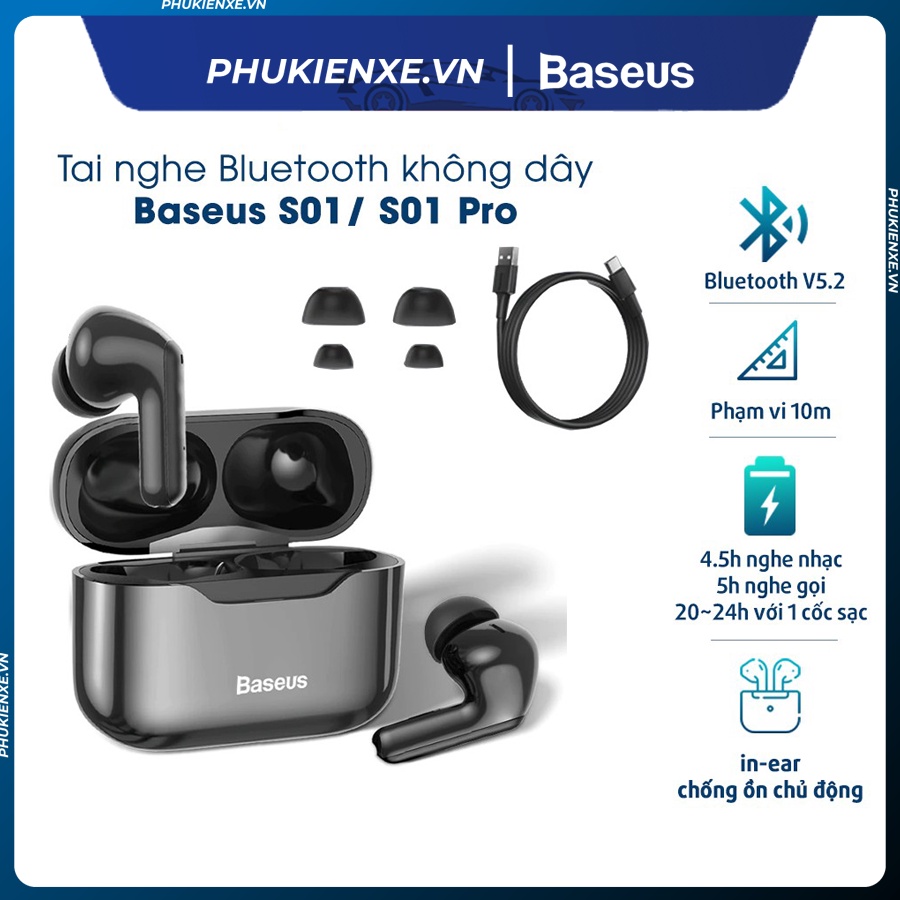 Tai Nghe Baseus S1/S1 Pro TWS ANC Không Dây Bluetooth 5.2 Chủ Động Loại Bỏ Tiếng Ồn, Loa Tai Nghe Điều Khiển Cảm Ứng