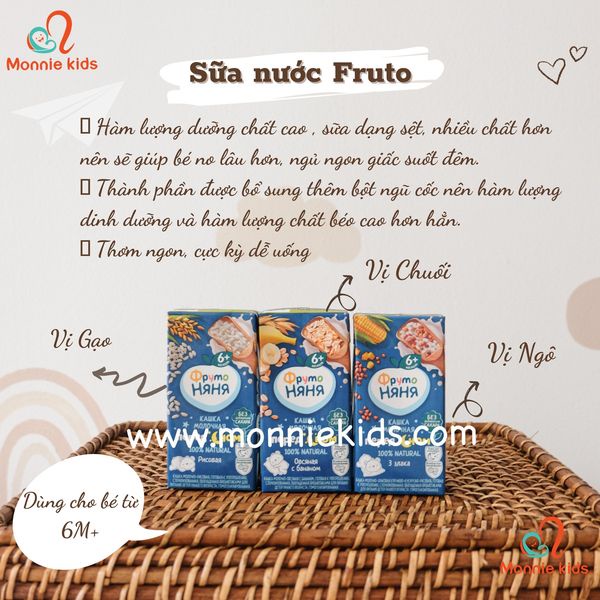 Sữa nước cho bé đêm ngày Fruto Nga 200ml, sữa uống ngũ cốc đêm cho trẻ - Monnie Kids