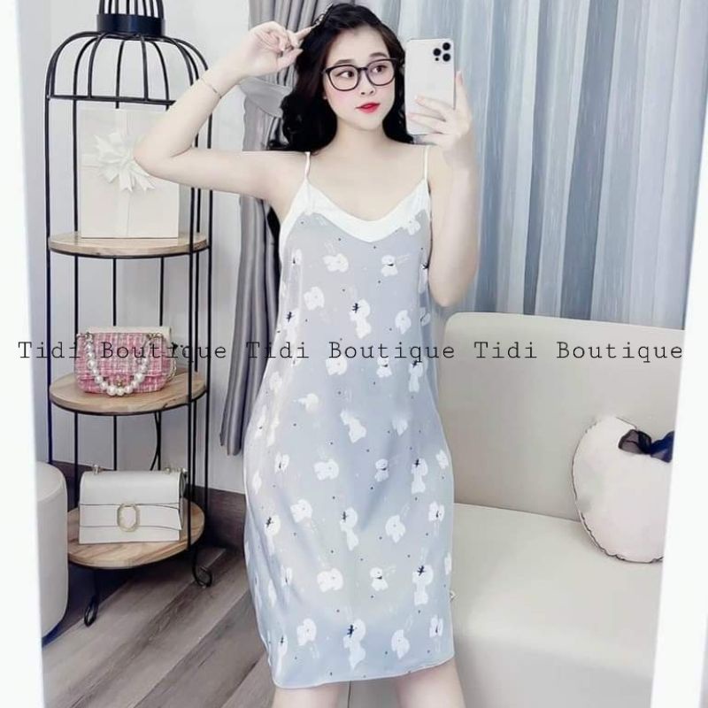 Váy ngủ nữ hai dây lụa Satin họa tiết đáng yêu chất vải mát lịm dáng xuông liền thân🍀[HÀNG ĐẸP CHUẨN][ẢNH THẬT +VIDEO] | BigBuy360 - bigbuy360.vn