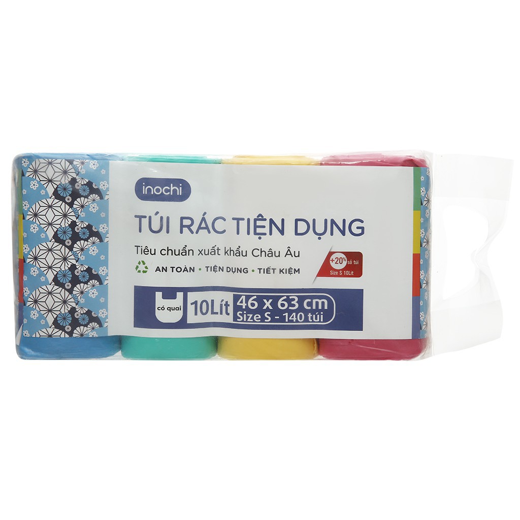 Lô 4 cuộn túi rác Inochi tiện dụng 10L (nhiều màu)