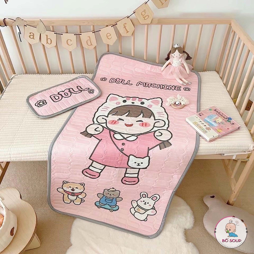 Chiếu Điều Hoà Cao Su Non Tặng Kèm Gối Cho Bé In Hình thú dễ thương Shop Bố Soup