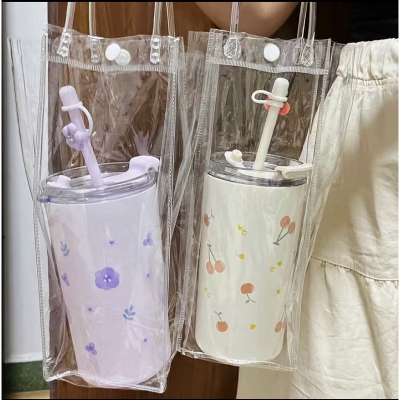 Bình nước giữ nhiệt cao cấp hãng Face  hoạ tiết hoa cherry , anh đào dễ thương phong cách Hàn Quố