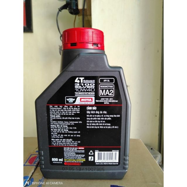 Dầu nhớt Motul 3100 SILVER 10W40 800ml dùng cho xe số