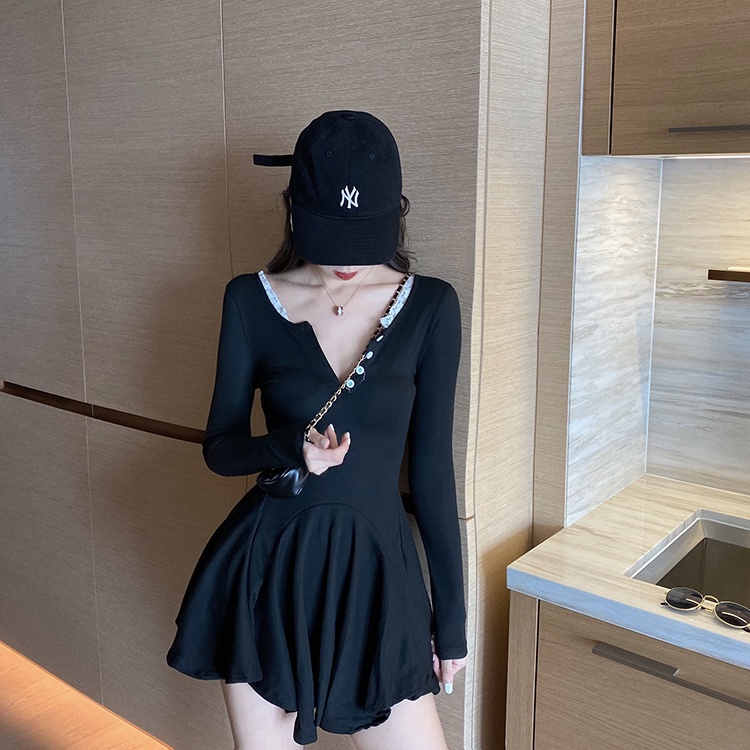 COZOK Đầm xòe lưng cao phối ren vải mỏng