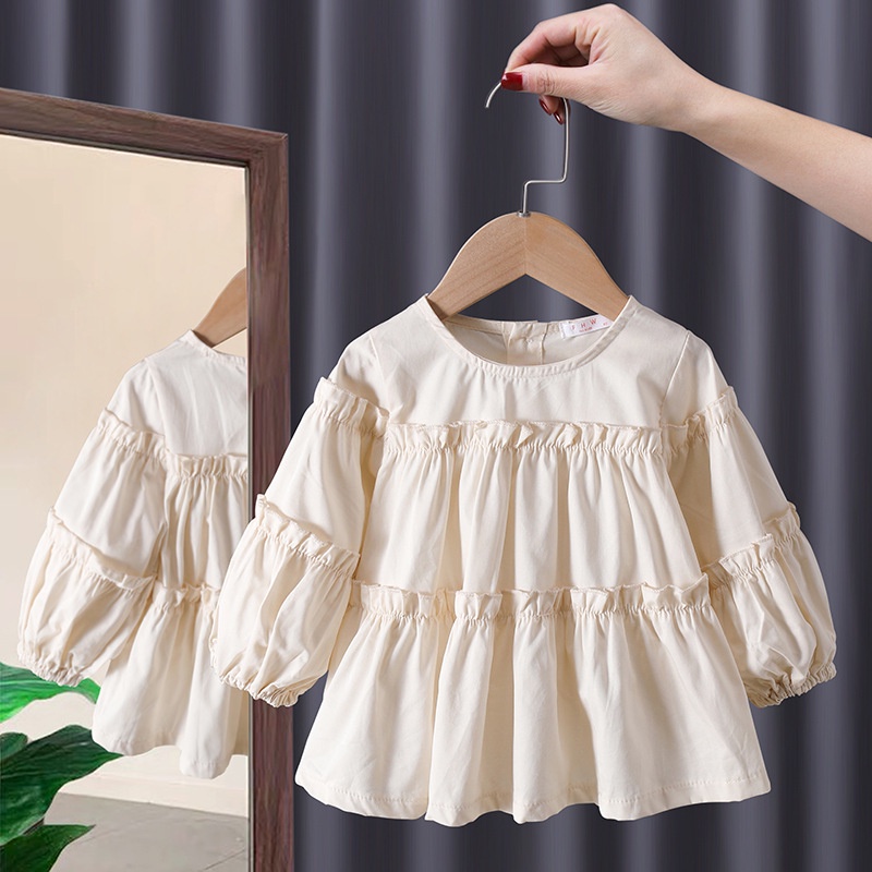 Áo Thun Cotton Tay Dài Màu Trơn Phong Cách Hàn Quốc Thời Trang Xuân Thu Cho Bé Gái