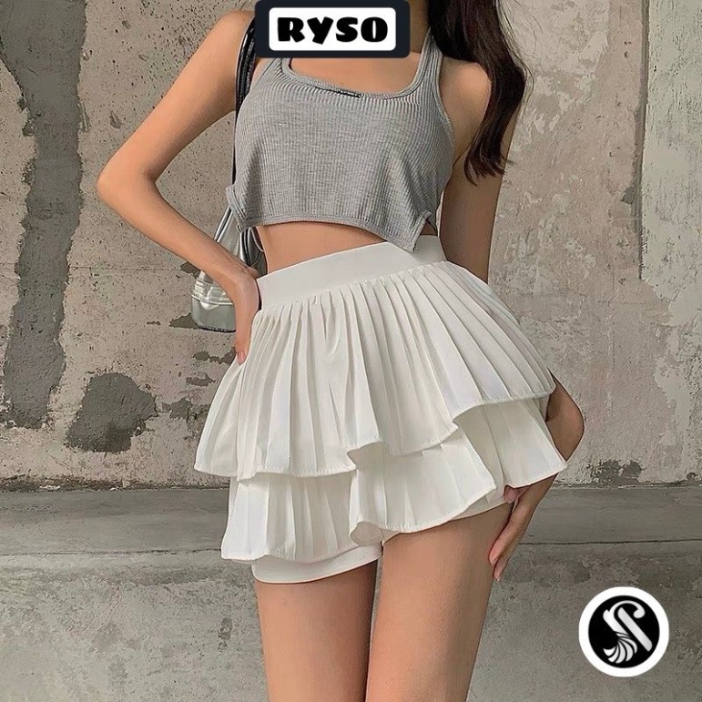 Chân Váy Tầng Xếp Ly Xòe Dáng Ngắn 2 Tầng Lưng Cạp Cao Kèm video sp + Ảnh