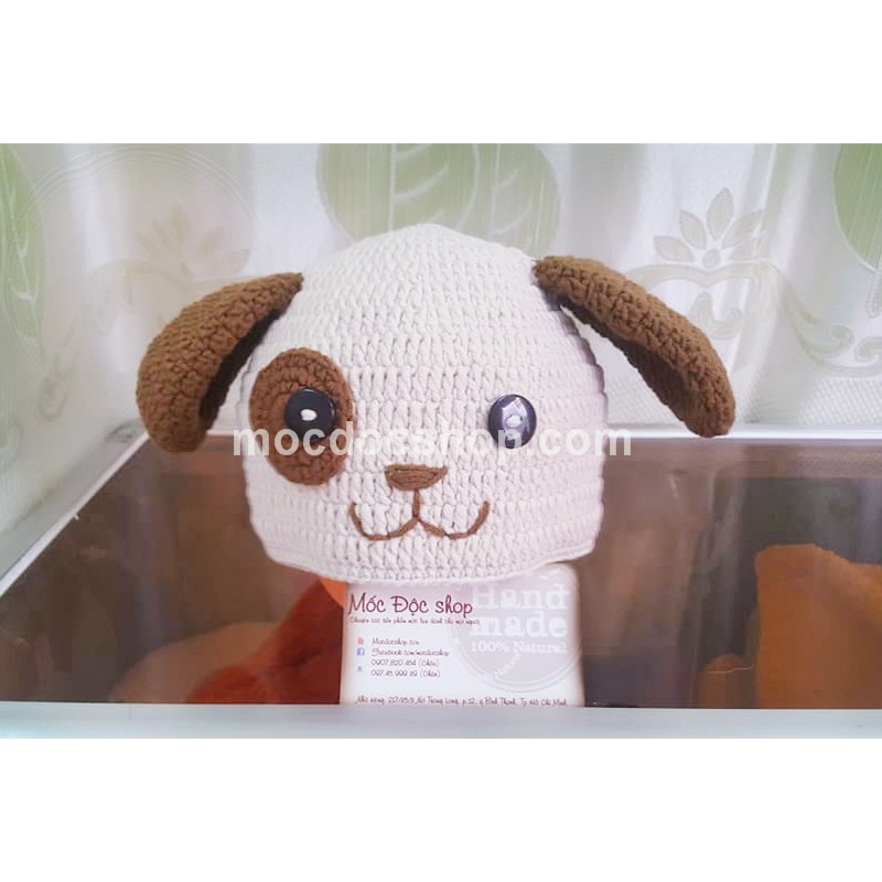 Nón len handmade cho bé - chó - 0-12 tháng
