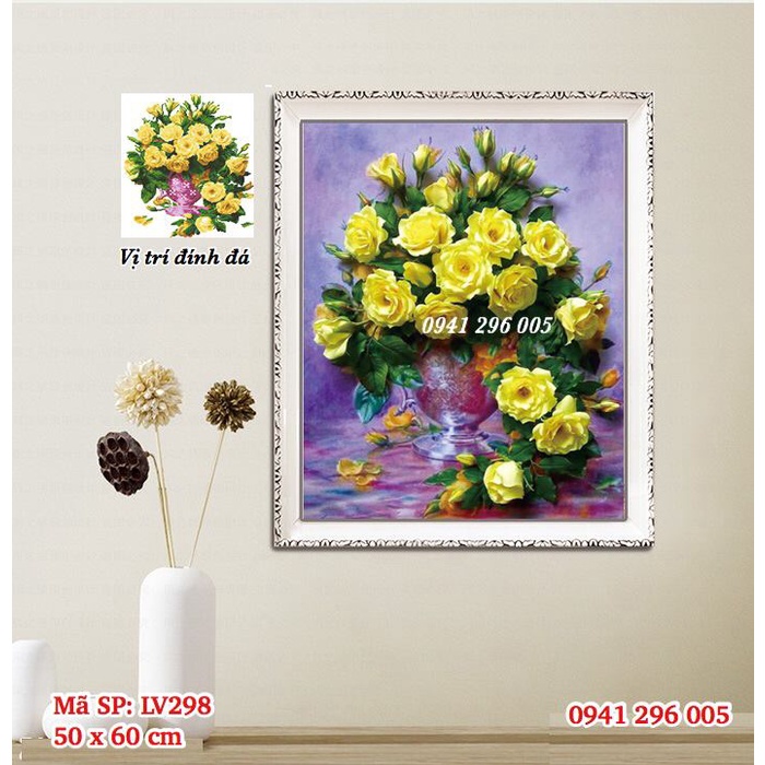 Tranh Đính Đá 5D  Hoa Hồng Vàng LV298 (50x60cm) - chưa đính đá, chưa khung
