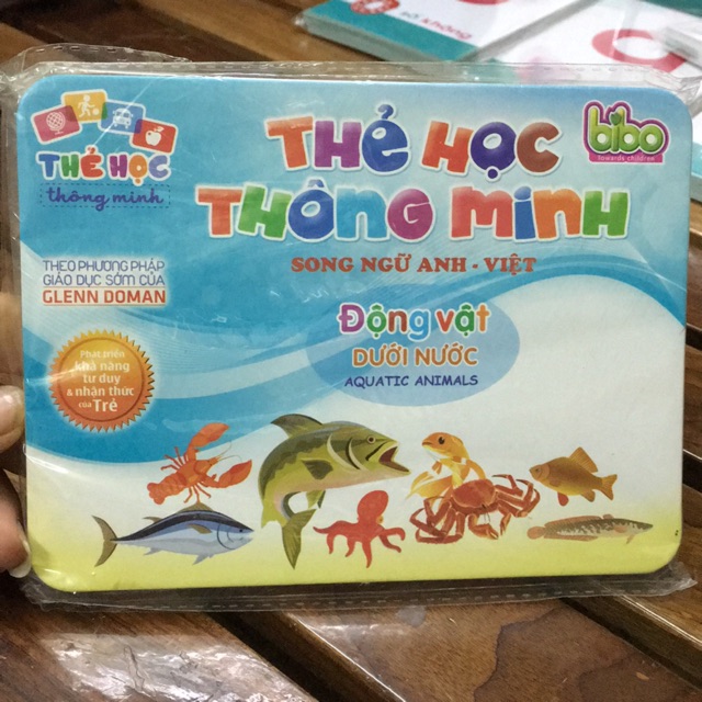 Flash card cho bé - thẻ học thông minh song ngữ anh- việt , động vật dưới nước