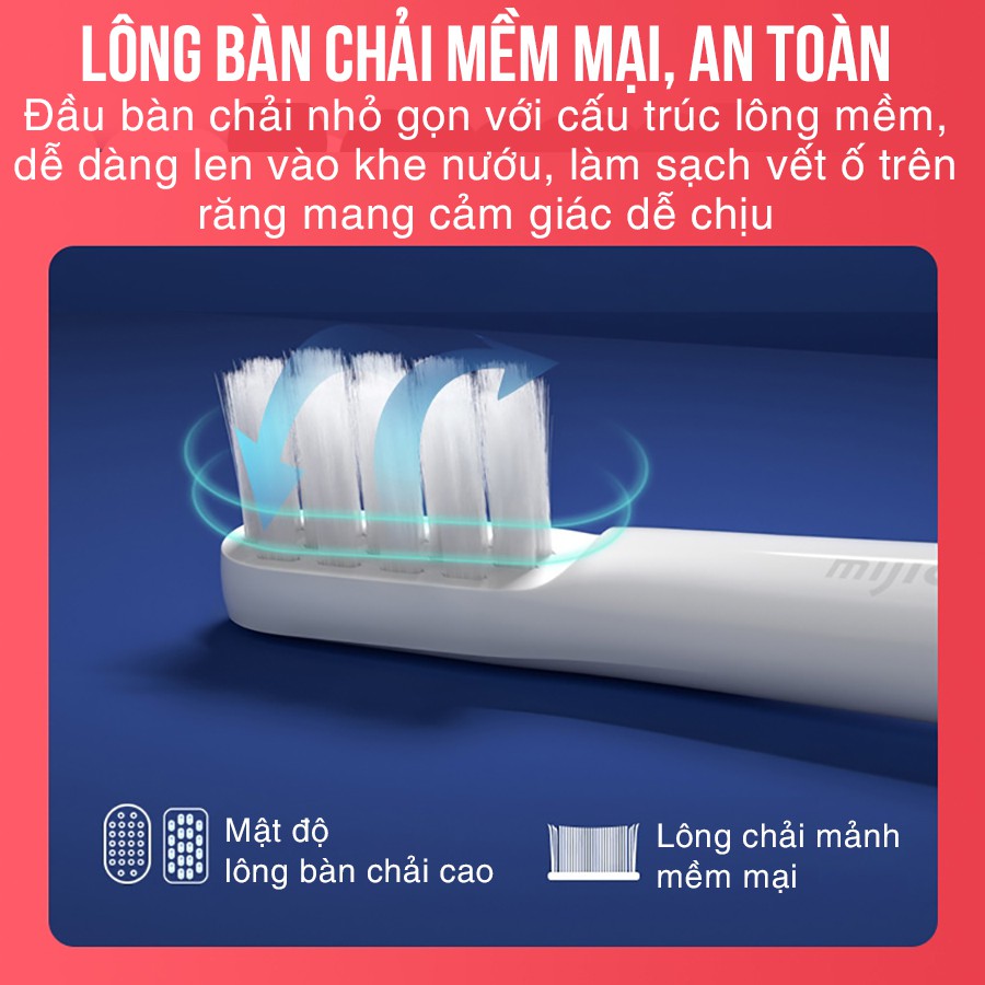 Bàn Chải Điện Xiaomi Mijia T100 Bảo Vệ Nướu, Pin Sạc, Kháng Nước Ipx7, Đầu Chải Siêu Mềm