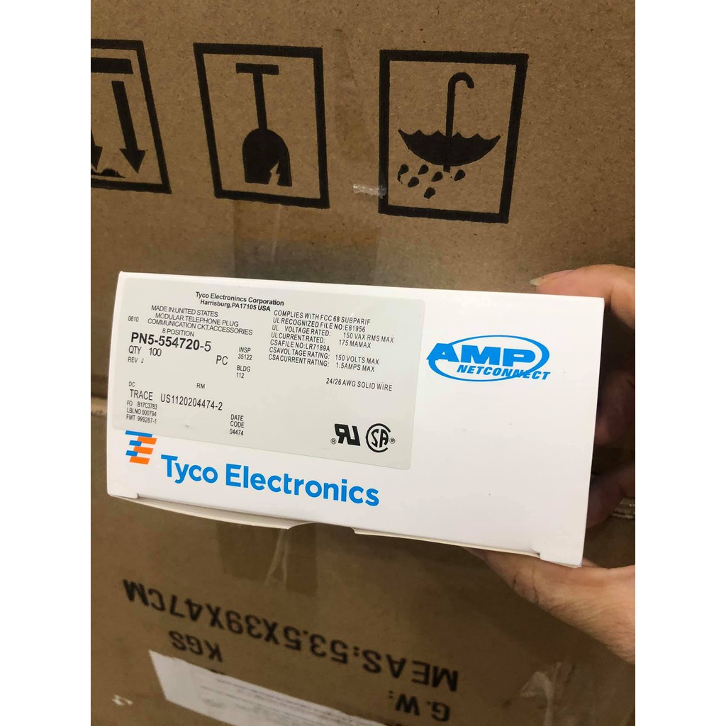 Combo 10 Hộp 100 Đầu Bấm Dây Mạng AMP Chân Đồng