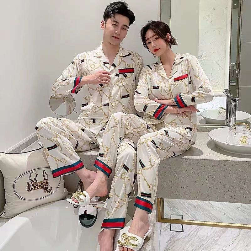 Bộ Đồ Ngủ Dài Tay Vải Lụa Mát Thời Trang Xuân Thu Cho Cặp Đôi