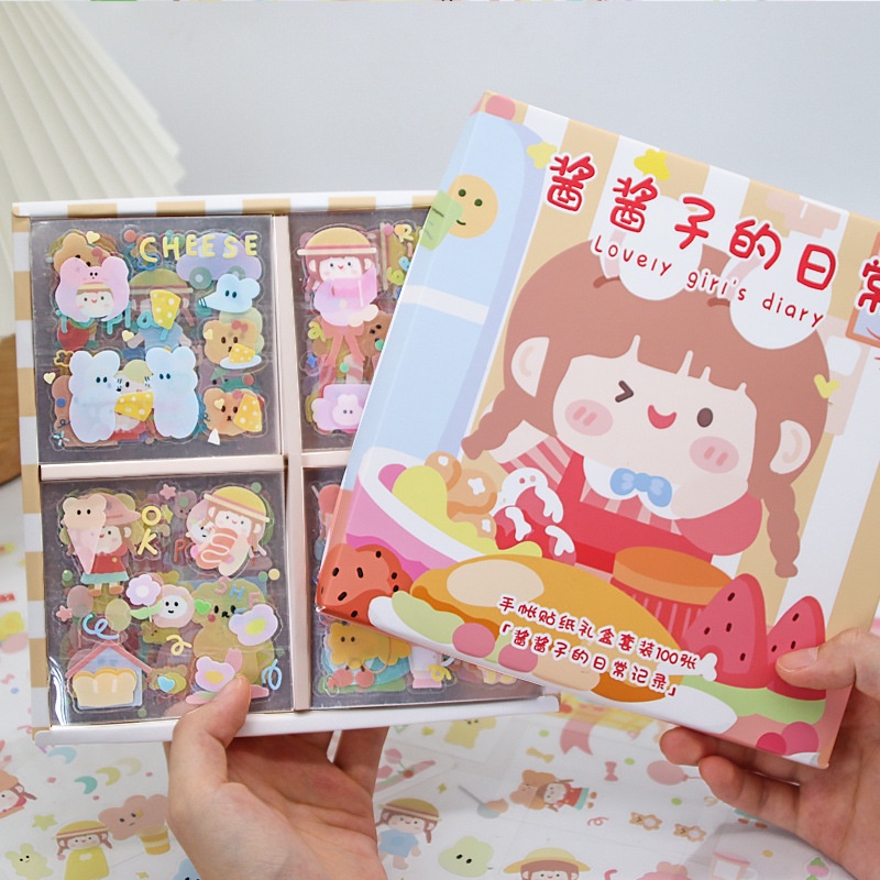 Hộp 100 miếng dán trang trí dễ thương xinh xắn