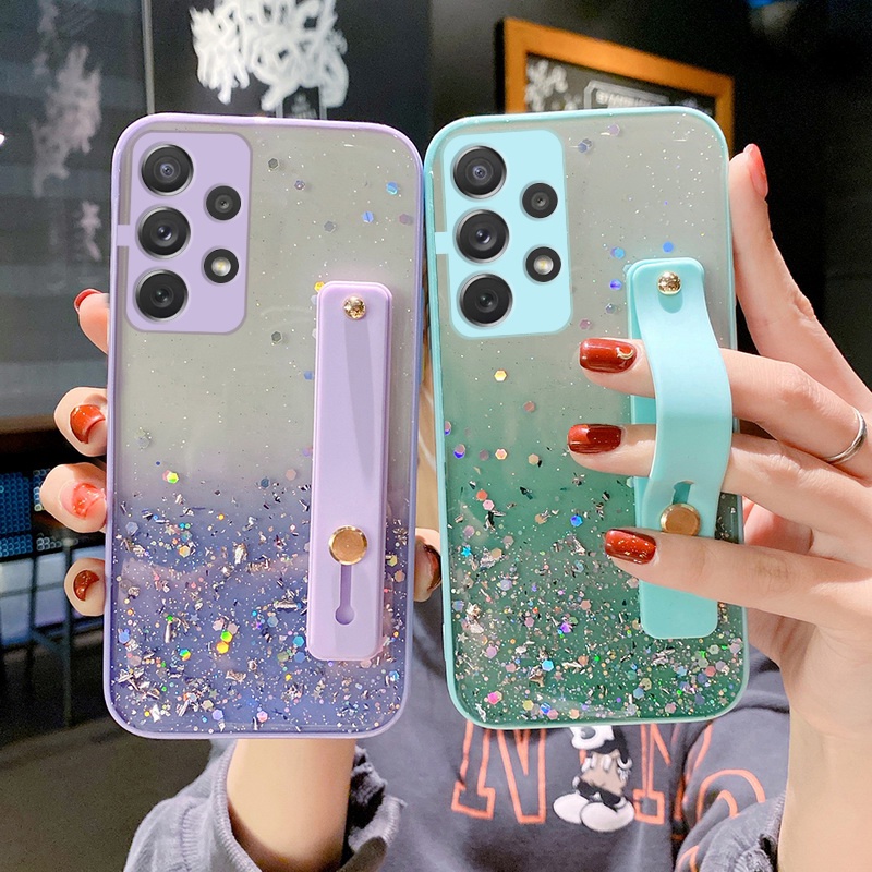 Ốp điện thoại lấp lánh chống sốc có dây đeo tay tiện lợi cho Samsung Galaxy A22 4G A03S A51 A71 4G A52S A72 A32 A42 5G