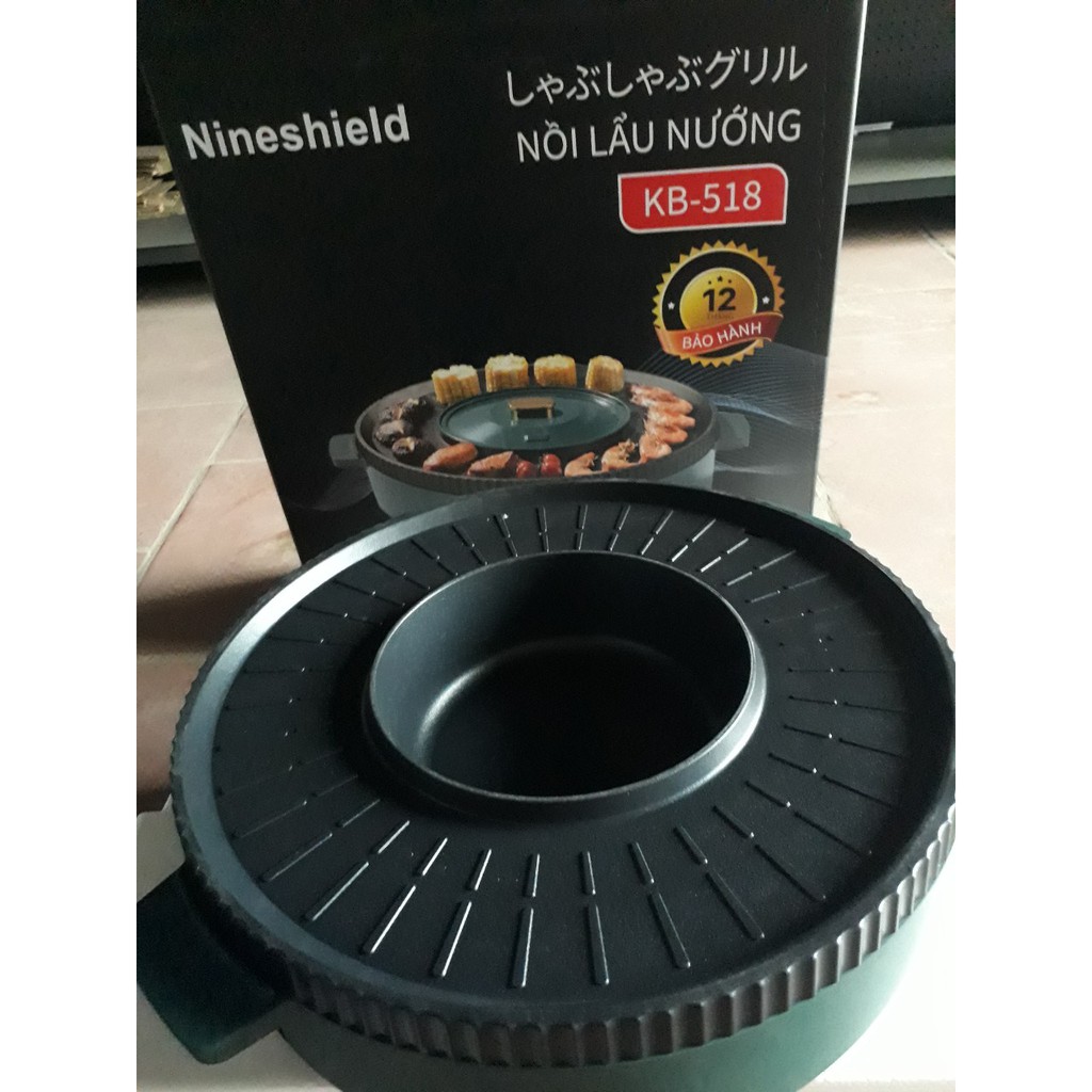 Nồi lẩu nướng điện đa năng 2 trong 1 tròn loại to Nineshield KB-518