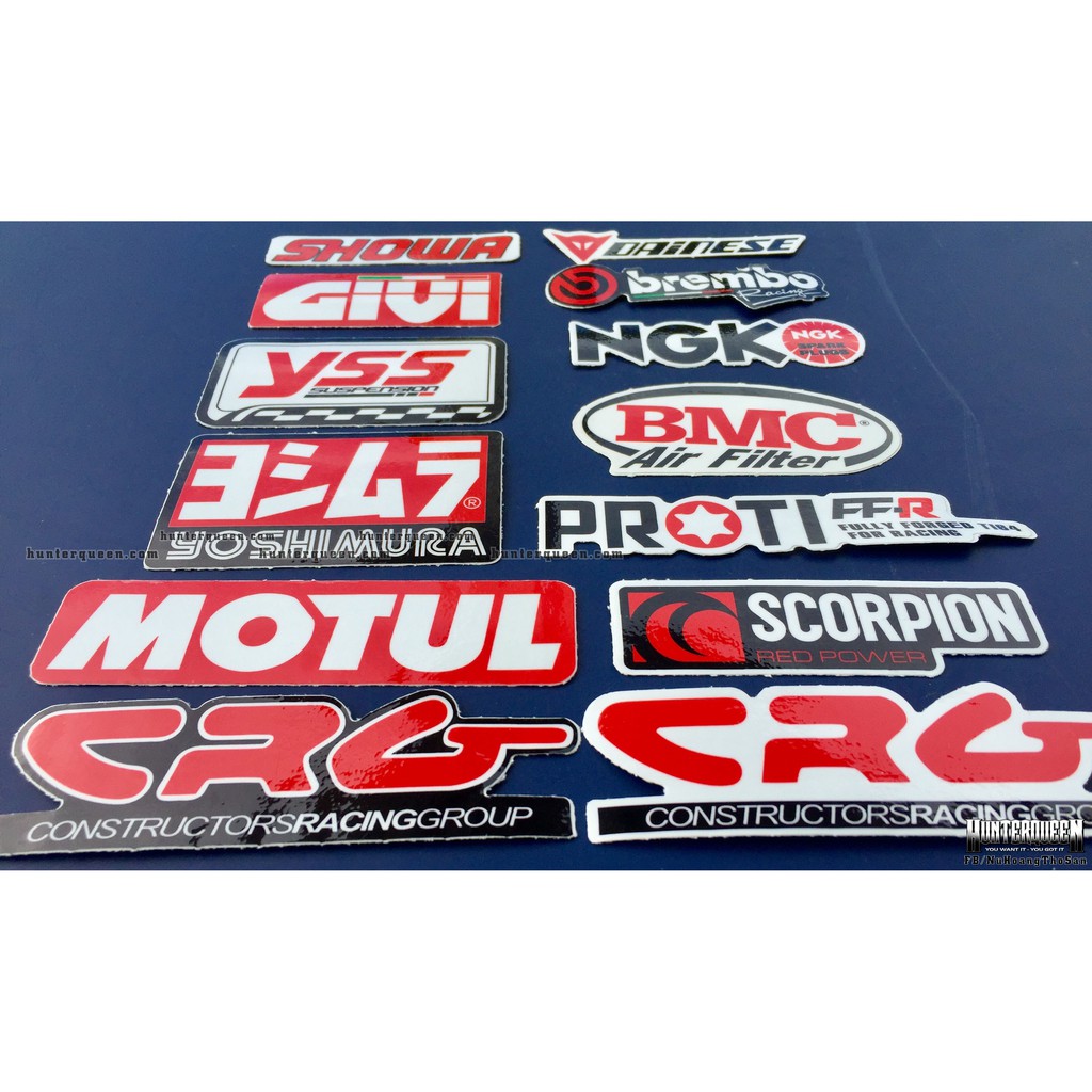 Bộ 13 logo đỏ trắng, decal dán xe máy, nón bảo hiểm.. Sticker chống nước, bền màu. Hình dán đẹp