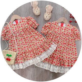 Váy hoa đỏ chân ren bé gái (14-27kg)