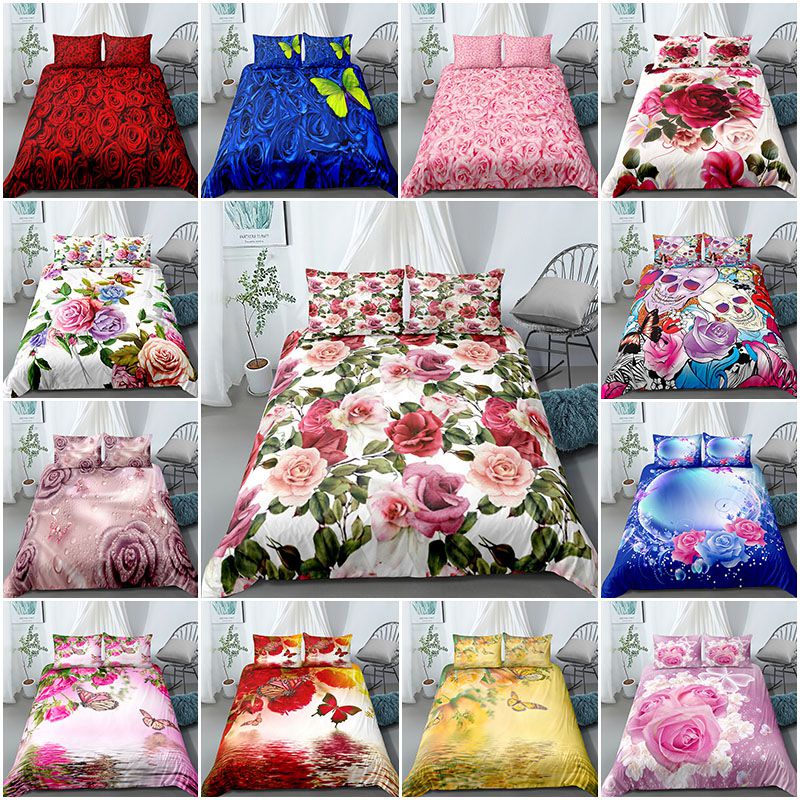 Bộ Chăn Ga Và Vỏ Gối In Hình Hoa Hồng 3D Lãng Mạn