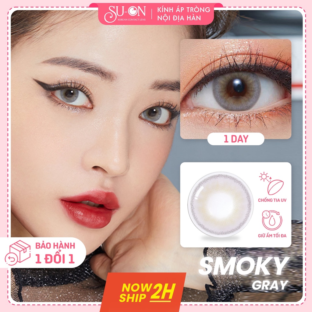 Lens 1 ngày Olens RUSSIAN SMOKY BROWN/GRAY áp tròng 14,2mm, nâu/xám tây long lanh Hàn Quốc, siêu êm đeo 24h