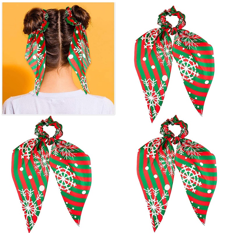 Dây Cột Tóc Đính Nơ Ruy Băng Dài Thời Trang Giáng Sinh